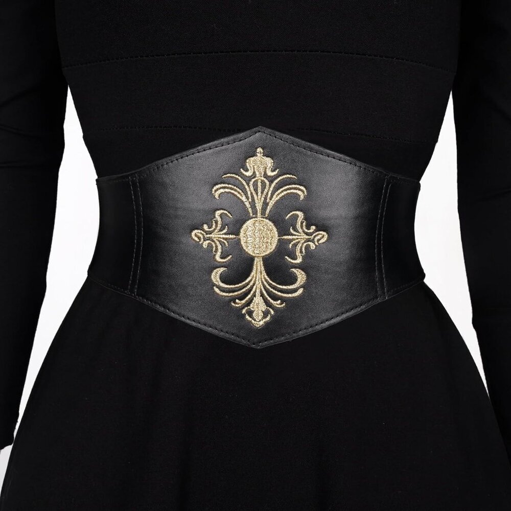 Women Viking Corset Belt Renaissance Cinch Belt Halloween Medieval Pirate Black - Picture 7 of 8